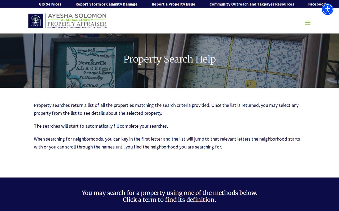 Alachua County street directory property address search instructions