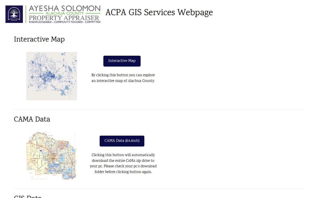 Alachua County street directory parcel GIS viewer